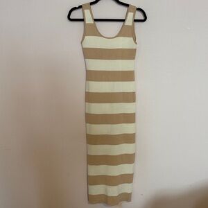 Striped Tan and Cream Sleeveless Dress